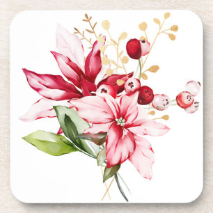 Dessous-de-verre Fête d'hiver poinsettia aquarelle fleurs