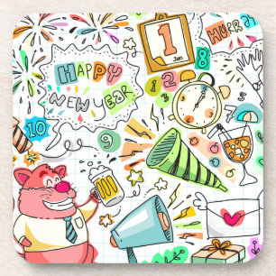 Dessous-de-verre fête du nouveau-an du doodle