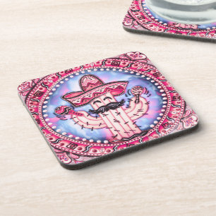 Dessous-de-verre Fête mexicaine Cinco de Mayo Sombrero Rose Blue