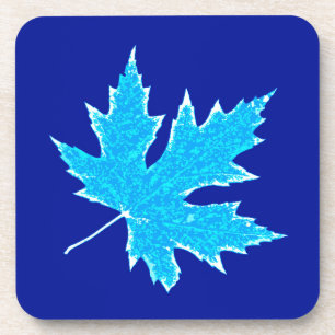 Dessous-de-verre Feuille de chêne - bleu glacier et blanc