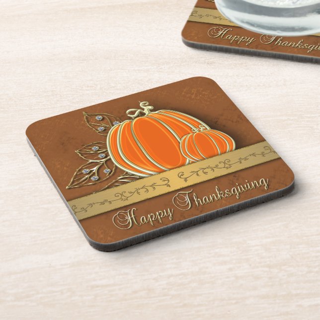 Dessous-de-verre Feuilles Citrouilles précieux de Thanksgiving Gold (Côté gauche)
