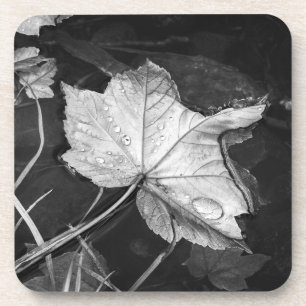 Dessous-de-verre Feuilles d'automne dans un étang noir et blanc