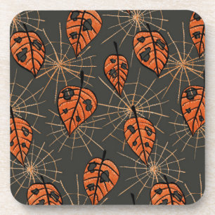 Dessous-de-verre Feuilles d'automne d'Halloween et toiles d'araigné