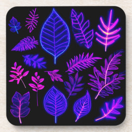 Dessous-de-verre Feuilles de néon en teintes rose et violet