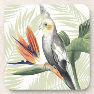 Dessous-de-verre Feuilles de palmiers à oiseaux noirs