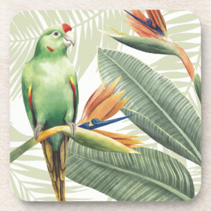 Dessous-de-verre Feuilles de palmiers à oiseaux verts
