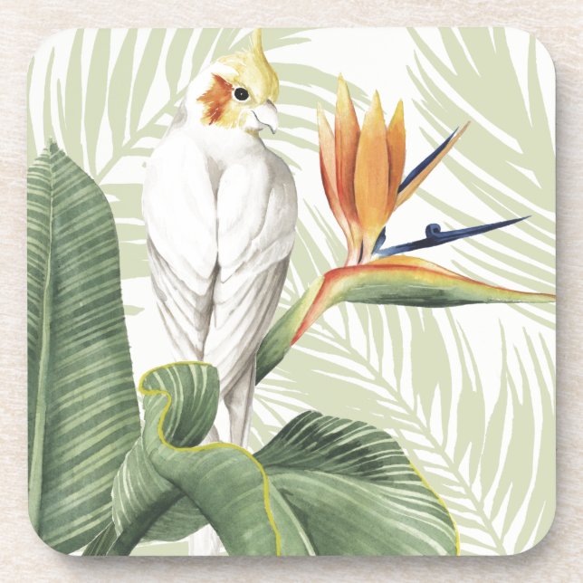 Dessous-de-verre Feuilles De Palmiers Avec Oiseau Blanc (Devant)