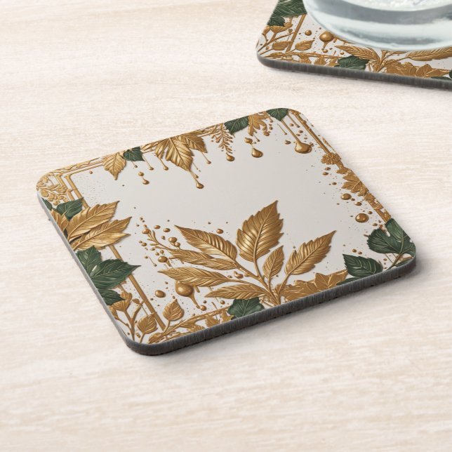 Dessous-de-verre Feuilles d'or élégant (Côté gauche)