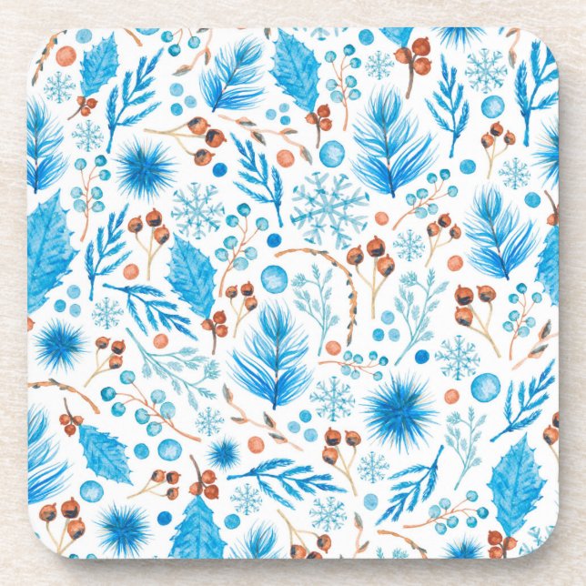 Dessous-de-verre Feuilles et baies d'hiver modernes (Devant)