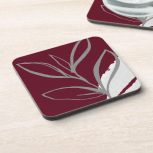 Dessous-de-verre Feuilles minimalistes aquarelles en bordeaux et gr
