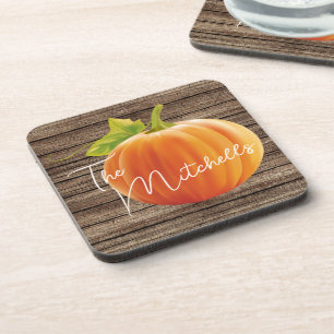 Dessous-de-verre Feuilles verts Citrouilles orange personnalisés su