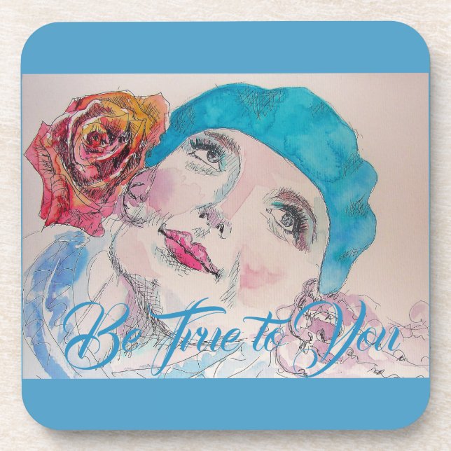 Dessous-de-verre Fille à l'aquarelle rouge du Beret (Devant)
