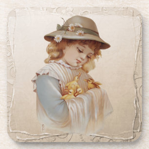 Dessous-de-verre Fille avec des petits canards