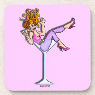 Dessous-de-verre Fille Dans Un Martini Glass 1 - Rouge - Dessous de