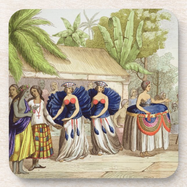 Dessous-de-verre Filles de danse polynésiennes, gravées par A. (Devant)