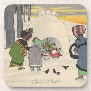 Dessous-de-verre Filles vintages de neige Noël Joyeux Noel