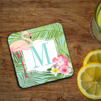 Flamant rose rose tropical Monogramme floral initi