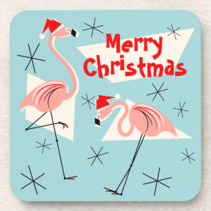 Dessous-de-verre Flamant rose Santas Bleu Joyeux Noël plastique
