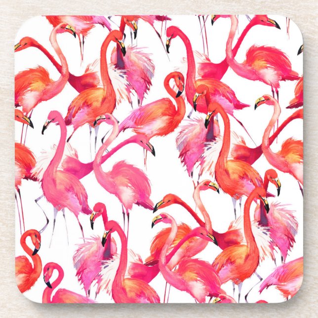 Dessous-de-verre Flamants roses d'aquarelle dans les aquarelles (Devant)