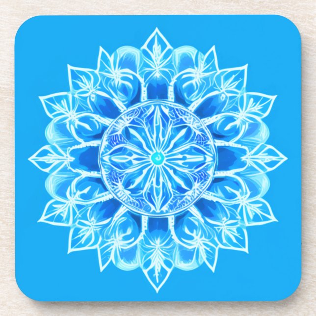 Dessous-de-verre Fleur Batik Mandala en Turquoise (Devant)