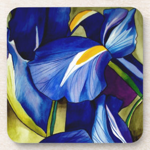 Dessous-de-verre Fleur bleue Iris peinture originale aquarelle