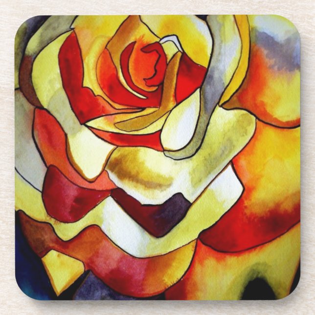 Dessous-de-verre Fleur d'aquarelle d'origine Frénésie Jaune (Devant)