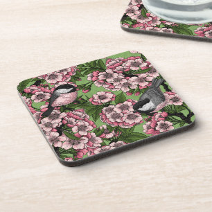 Dessous-de-verre Fleur de cerisiers et poulets verts