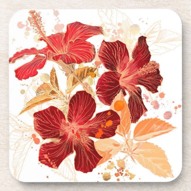 Dessous-de-verre Fleur de ketmie - peinture 2 d'aquarelle (Devant)