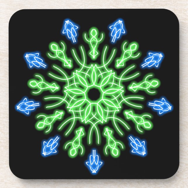 Dessous-de-verre Fleur de néon vert et bleu (Devant)