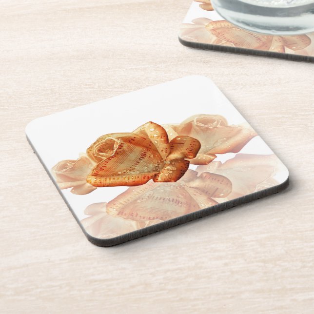 Dessous-de-verre Fleur de Rose corail avec Partition (Côté gauche)