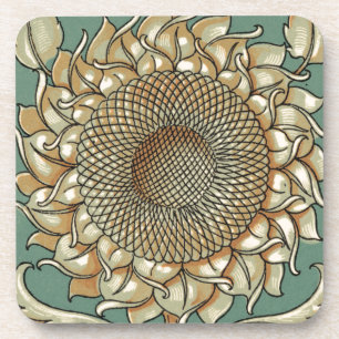 Dessous-de-verre Fleur de tournesol sur l'arrière - plan bleu-vert