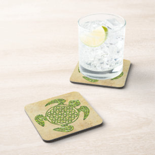 Dessous-de-verre Fleur de vie / Blume des Lebens - vert tortue