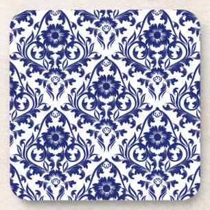 Dessous-de-verre Fleur Florale Vintage Bleue Et Blance De Damas