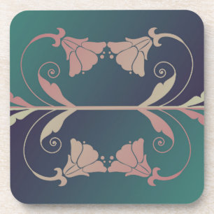 Dessous-de-verre Fleur fuschia Art nouveau rose bleu vert élégant