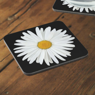 Dessous-de-verre Fleur marguerite blanche sur Floral noir