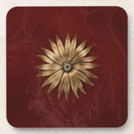 Dessous-de-verre Fleur métal or sur tissu rouge