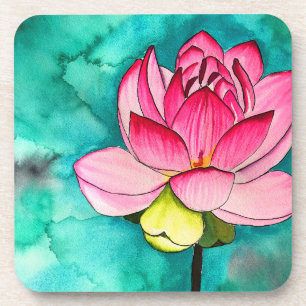 Dessous-de-verre Fleur rose lotus fine art aquarelle