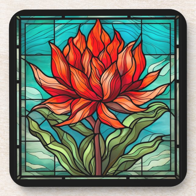 Dessous-de-verre Fleur sauvage rouge en verre tendu (Devant)