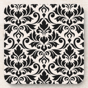 Dessous-de-verre Fleurir damas grand motif noir sur crème