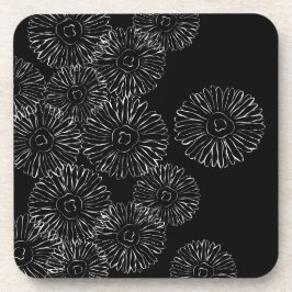 Dessous-de-verre Fleurs abstraites de printemps noir et blanc
