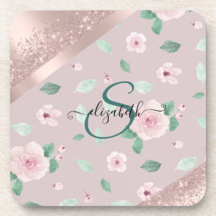 Dessous-de-verre Fleurs Aquarelle Monogramme Or Rose