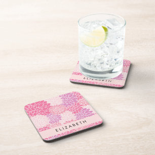 Dessous-de-verre Fleurs Dahlia Roses, Motif De Fleurs, Votre Nom