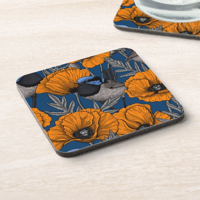 Dessous-de-verre Fleurs de fleurs et fleurs de pavot orange (Côté gauche)