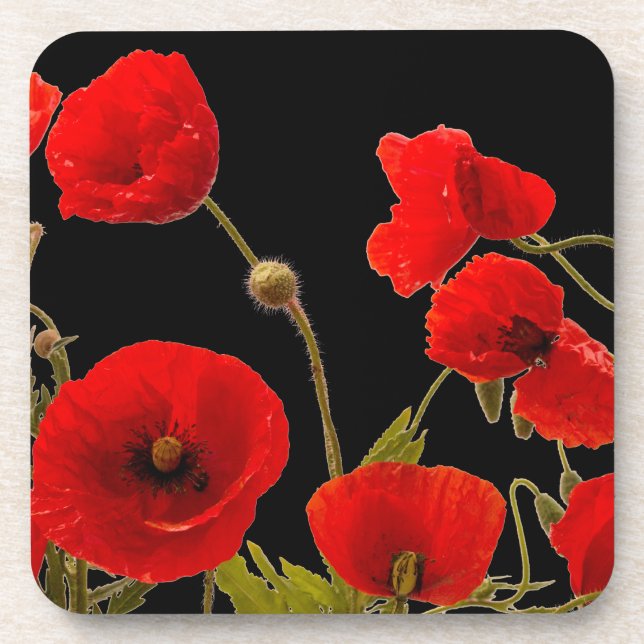Dessous-de-verre Fleurs de pavot rouge floral Printemps Arrière - p (Devant)