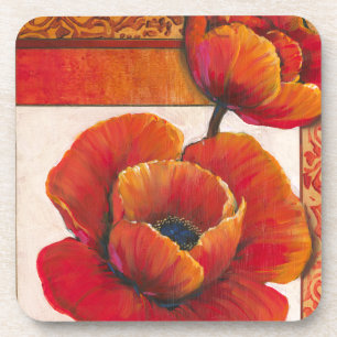 Dessous-de-verre Fleurs de pavot sur l'arrière - plan bronzage et