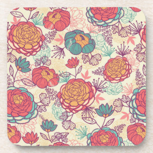 Dessous-de-verre Fleurs de pivoine et motif feuille