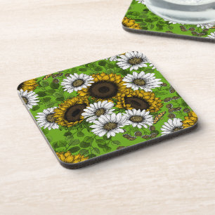 Dessous-de-verre Fleurs de soleil et marguerites, jardin d'été