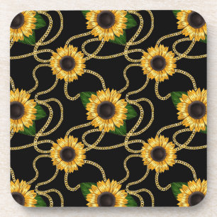 Dessous-de-verre Fleurs de soleil jaunes élégantes Motif élégant su