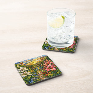 Dessous-de-verre Fleurs de verre teinté et soleil