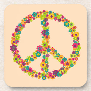 Dessous-de-verre Fleurs des signes de paix hippie